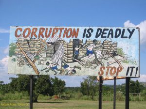 Foreign policy; sign saying corruption is deadly