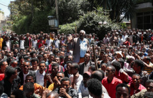 A protest in-front of Jawar Mohammed’s house