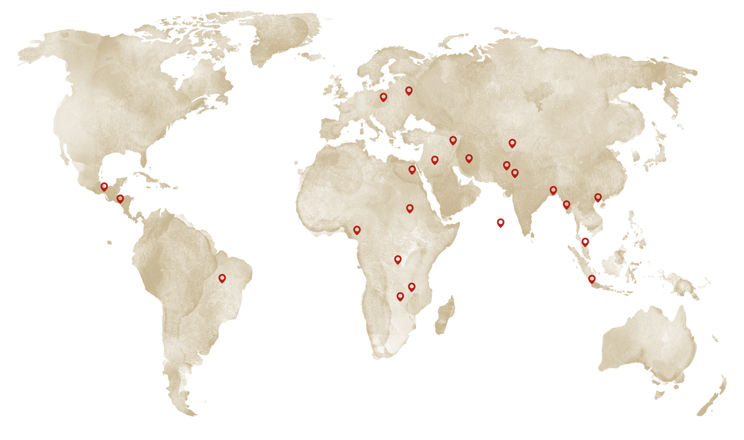 A map showing some of the countries where CFJ works