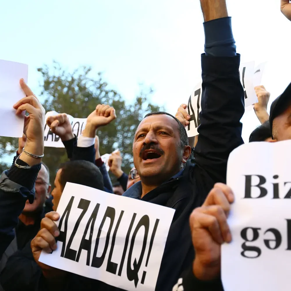 A protest demanding the freedom of Tofig Yagublu