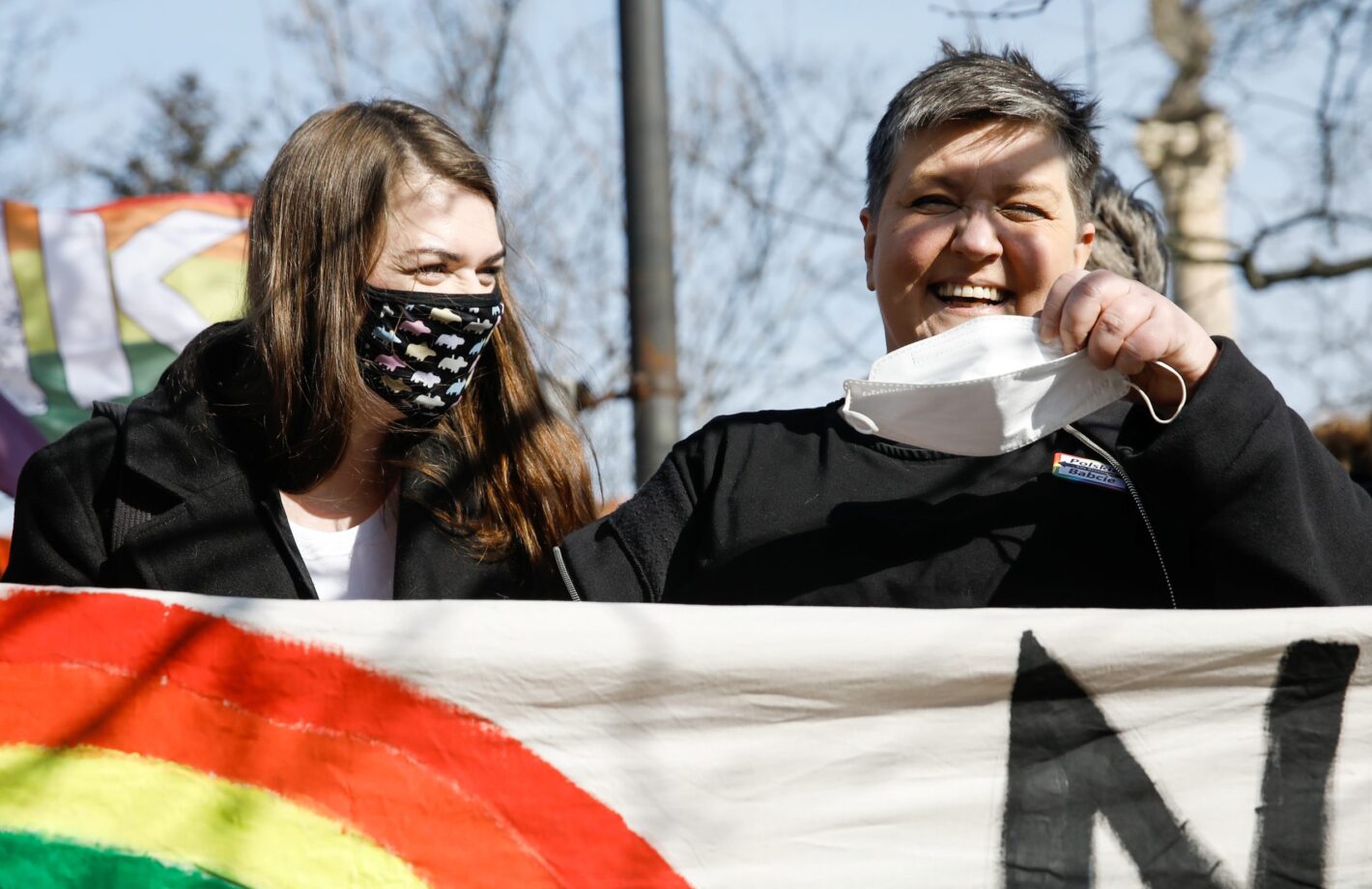 Polish pro LGBTQ+ activists protesting