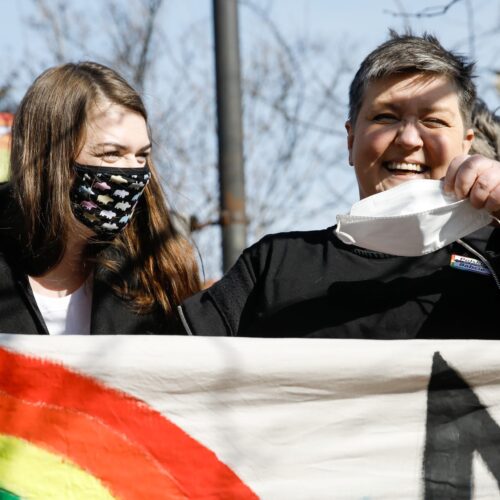 Polish pro LGBTQ+ activists protesting