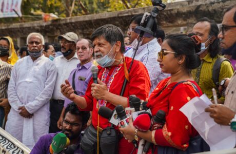 Bangladeshi photojournalist Shahidul Alam takes part in a citizens' rally in Dhaka