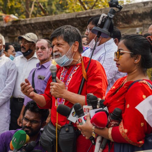 Bangladeshi photojournalist Shahidul Alam takes part in a citizens' rally in Dhaka