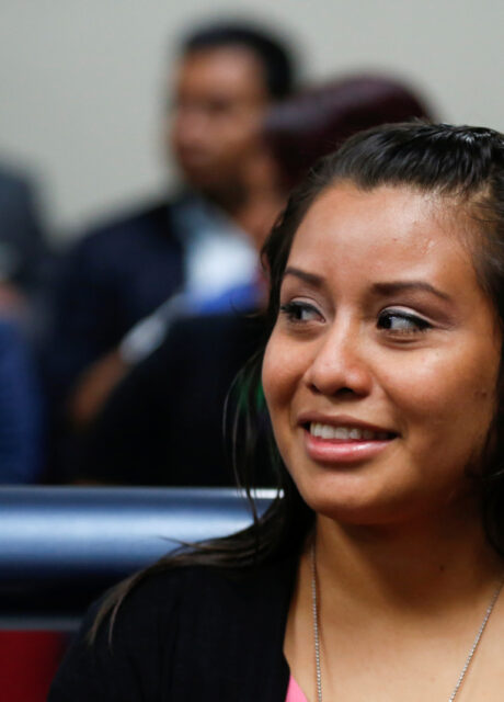 Evelyn Hernandez, who was sentenced to 30 years in prison for a suspected abortion, attends a hearing in Ciudad Delgado, El Salvador