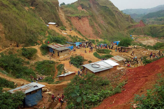 A general view shows miners at an artisanal gold mine near Kamituga in the east of the Democratic Republic of Congo