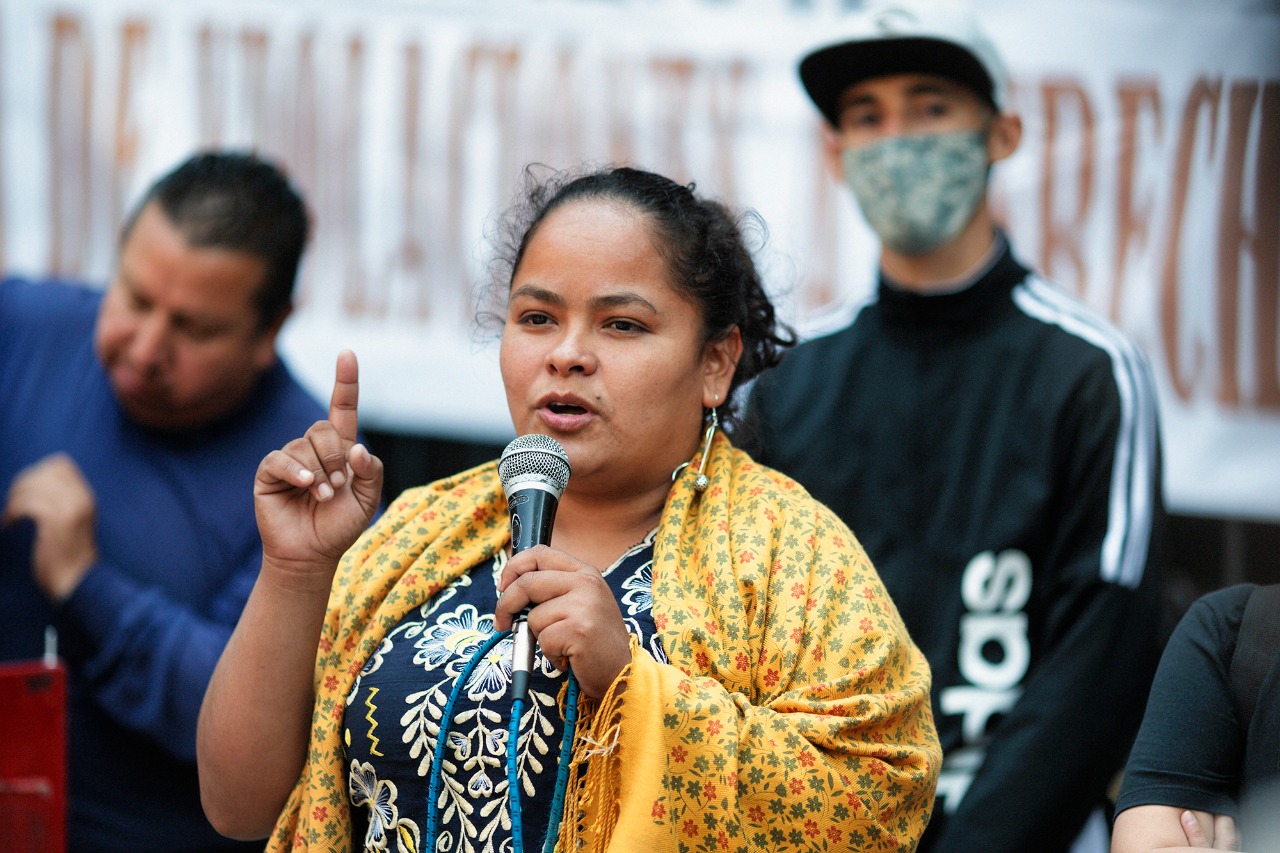 Mexican indigenous rights activist Kenia Hernandez speaking at an event