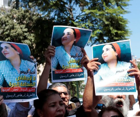 Protesters in Morocco demand freedom for journalist Hajar Raissouni by holding her pictures