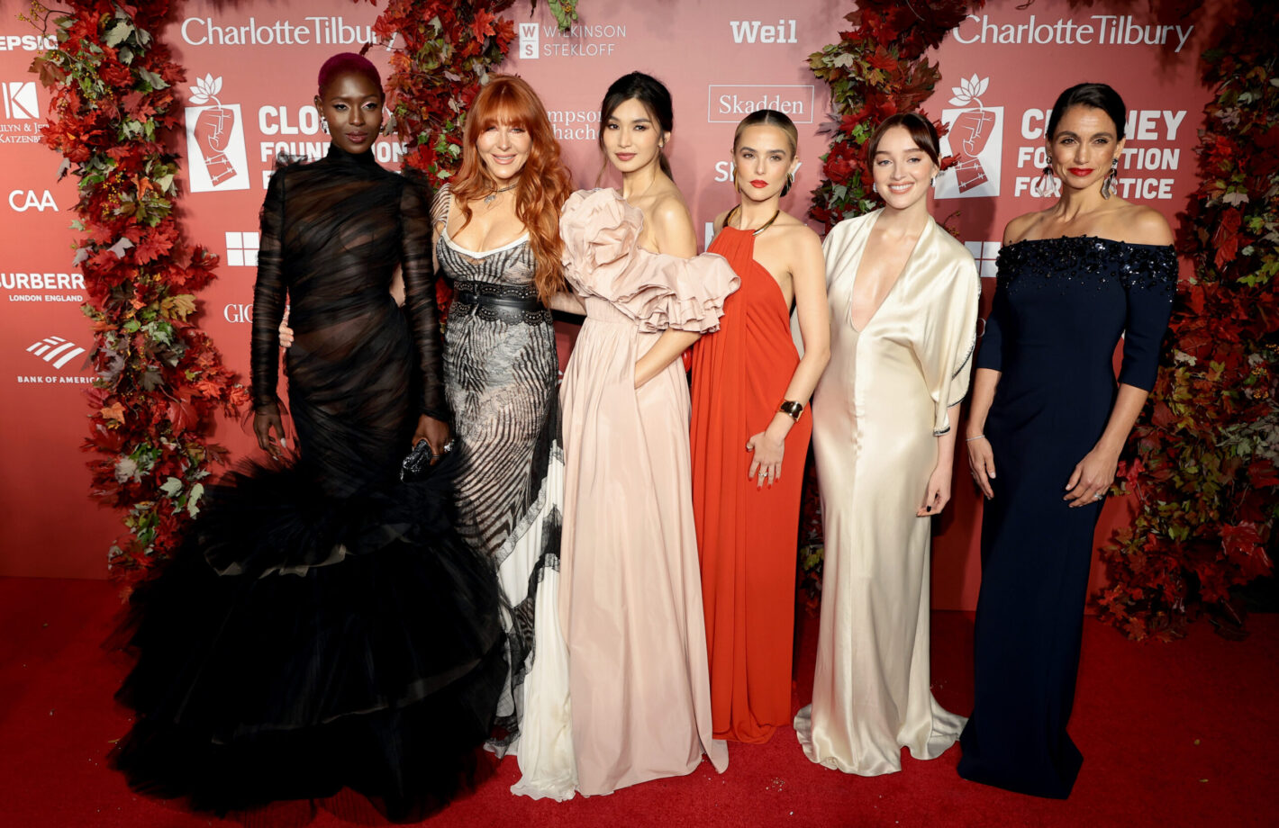 Jodie Turner-Smith, Charlotte Tilbury, Gemma Chan, Zoey Deutch, Phoebe Dynevor and Demetra Pinsent attend the Clooney Foundation For Justice Inaugural Albie Awards