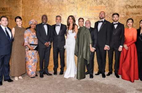 Amal and George Clooney with the winners of the 2023 Albies